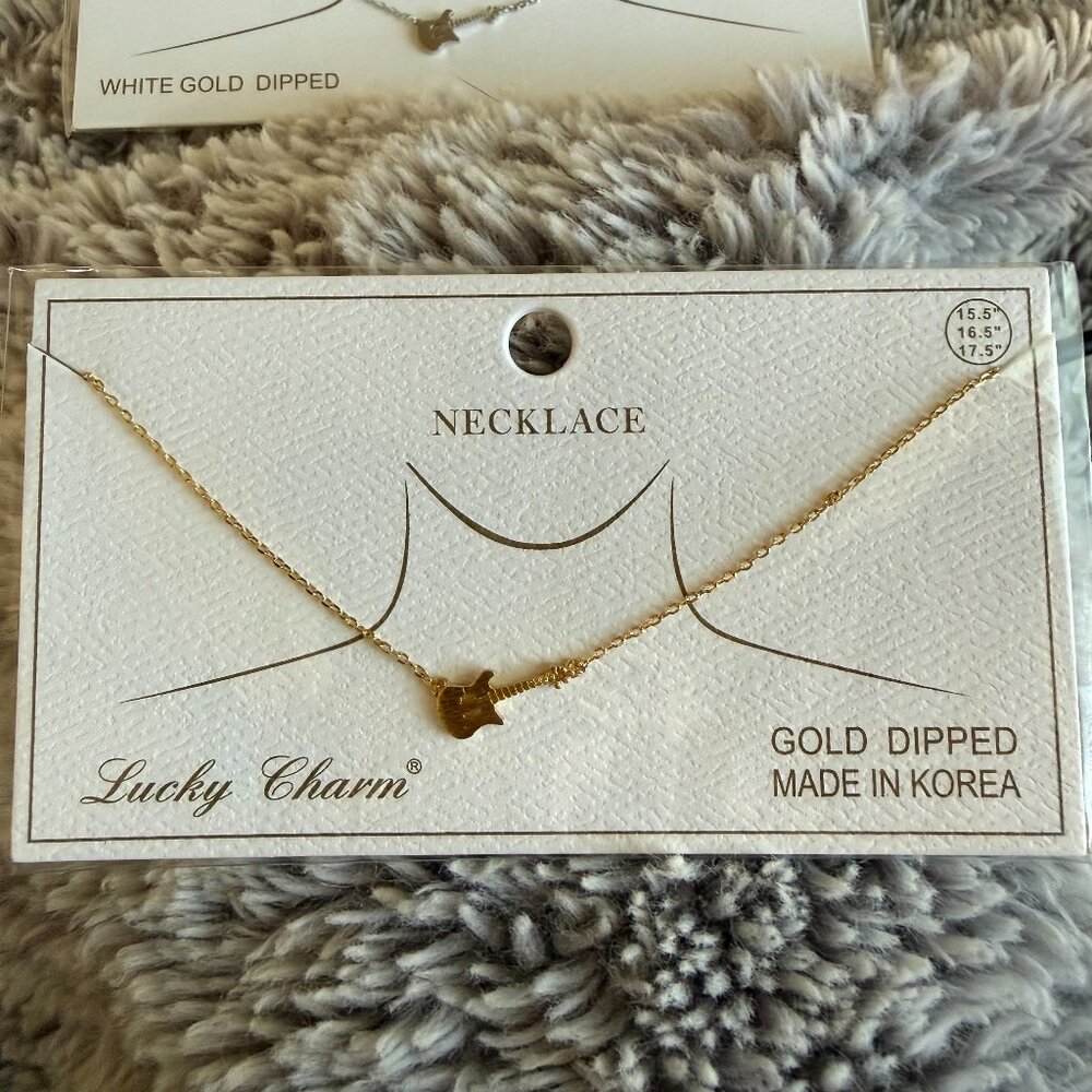 18K Gold Dipped Brass Electric Guitar Necklace - Gold